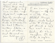 Hunter S. Thompson Autograph Letter Signed, Traveling Cross-Country -- ''...I am traveling with 3 guns, 2 gallons of wine, no money, Agar & a big can of gun-powder...must finish Rum Diary...''